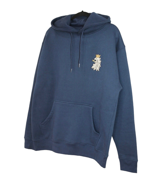 Royalty10 Leão Branco Embroidered Logo Pullover Hoodie in Admiral Blue - A stylish and comfortable streetwear fashion choice.