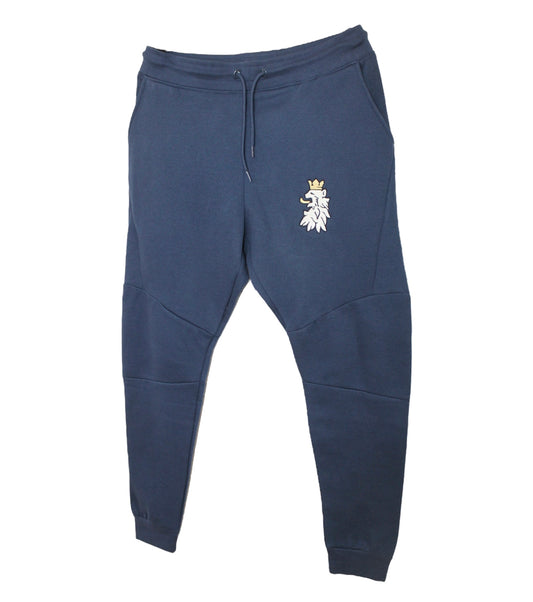 Admiral Blue Royalty10 Leão Branco Embroidered Logo Joggers - A fashionable and comfortable choice for urban streetwear.