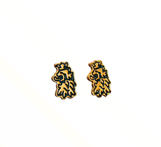  Royalty10 Lion Motif Gold Stud Earrings - Stunning gold stud earrings featuring the iconic Royalty10 lion motif design.