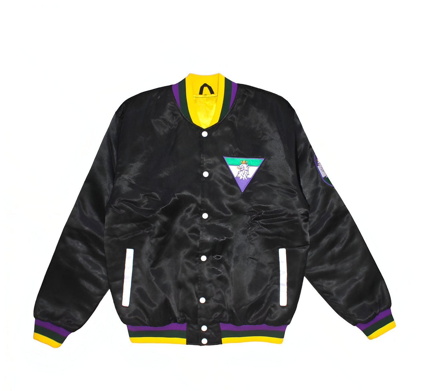 Royalty10 Zulu Mardi Gras 23 Satin Bomber Jacket: A vibrant and stylish jacket with intricate embroidery, perfect for celebrating Mardi Gras in Louisiana.